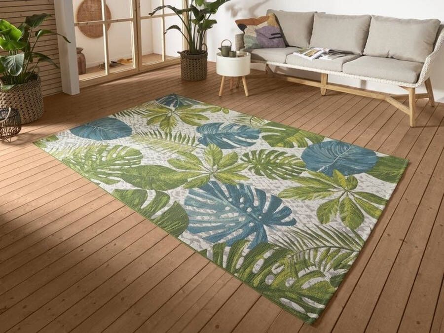 Flycarpets Flair Binnen & Buitenkleed Vloerkleed Tropical Leaves Turquoise Groen 120x180 cm
