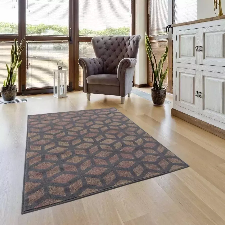 Flycarpets FLORENCE MODERN BRUIN GRIJS VLOERKLEED KUBUS DESIGN