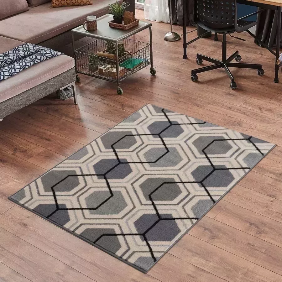 Flycarpets FLORENCE MODERN GRIJS BEIGE VLOERKLEED GEO LOOK