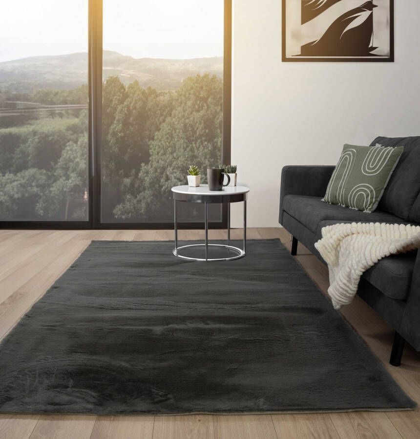 Flycarpets Fluffy Hoogpolig Super Zacht Effen Vloerkleed Grijs 160x230 cm - Foto 2