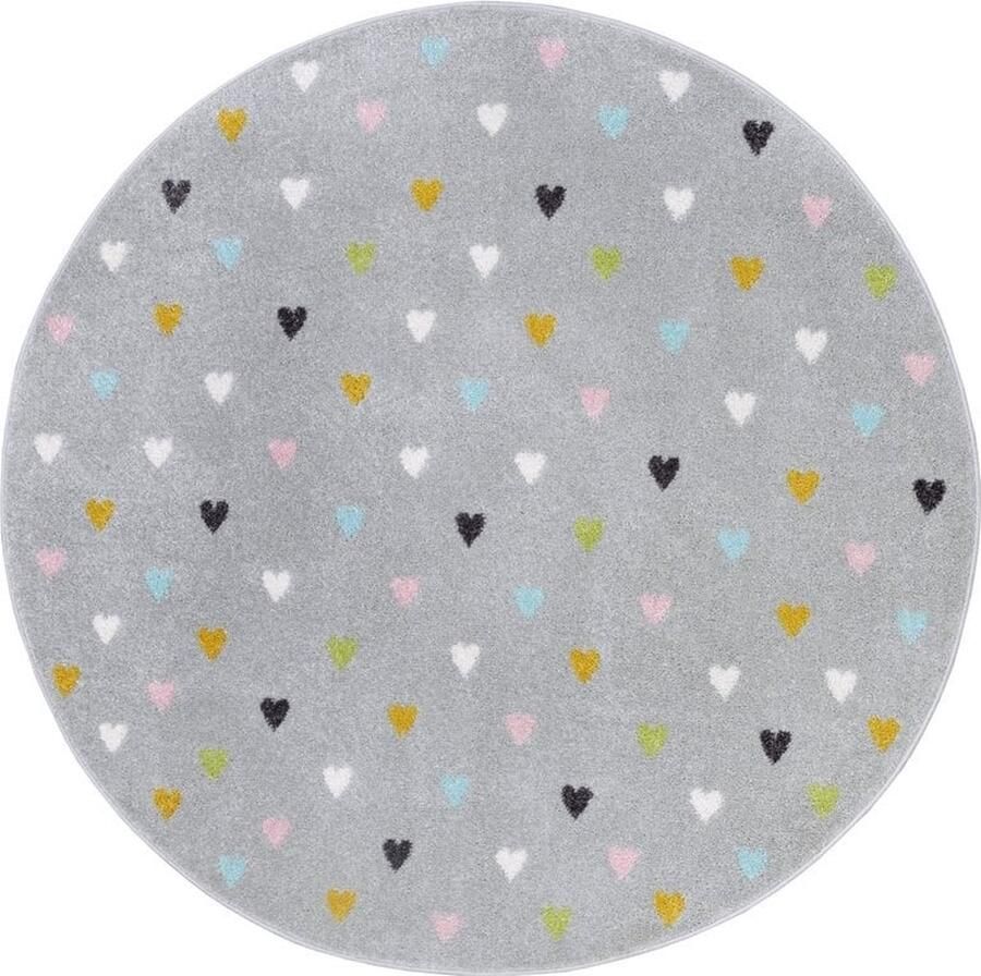 Flycarpets Adventures Kinderkleed Rond vloerkleed Harten Grijs 100x100 cm