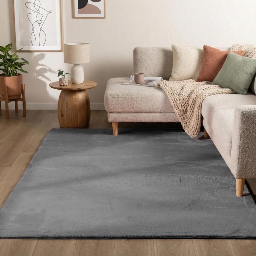 Flycarpets Amalfi vloerkleed Antraciet Laagpolig wasbaar Fluffy en Zacht 80x150 cm - Foto 2