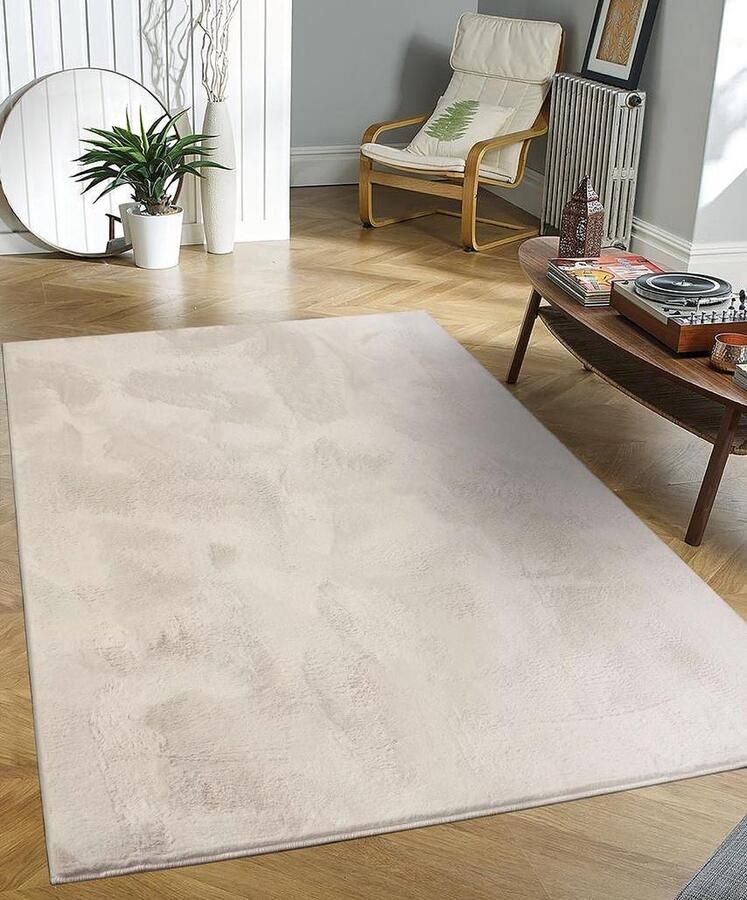 Flycarpets Amalfi vloerkleed Creme Laagpolig wasbaar Fluffy en Zacht 120x160 cm