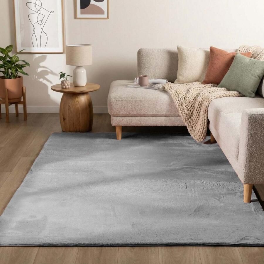Flycarpets Amalfi vloerkleed Grijs Laagpolig wasbaar Fluffy en Zacht 80x150 cm - Foto 2