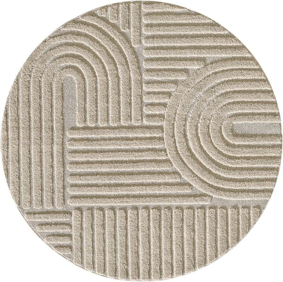 Flycarpets Arte Laagpolig Vloerkleed Japandi Stijl Kleur Beige Vloerkleed Tapijt voor Woonkamer Jute achterkant 160cm ⌀ rond