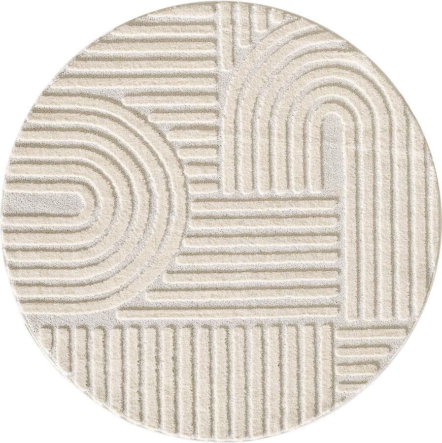 Flycarpets Arte Laagpolig Vloerkleed Japandi Stijl Kleur Creme Vloerkleed Tapijt voor Woonkamer Jute achterkant 200cm ⌀ rond