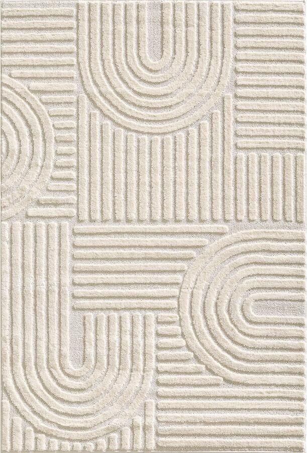 Flycarpets Arte Laagpolig Vloerkleed Japandi Stijl Kleur Creme Vloerkleed Tapijt voor Woonkamer Jute achterkant 140x200 cm