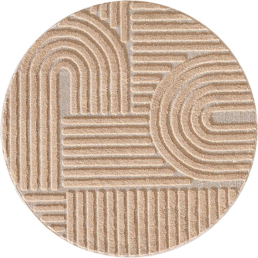 Flycarpets Arte Laagpolig Vloerkleed Japandi Stijl Kleur Roze Vloerkleed Tapijt voor Woonkamer Jute achterkant 200cm ⌀ rond
