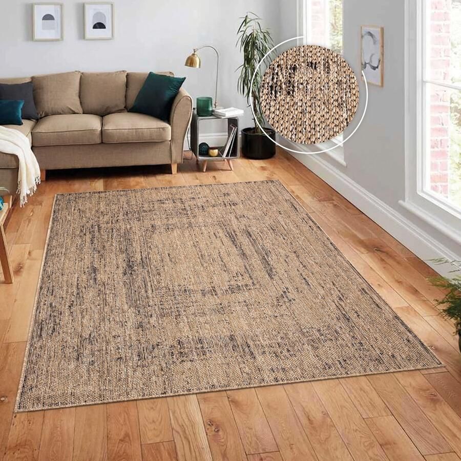 Flycarpets Aamber Jute Buitenkleed Naturel Zwart Buitentapijt Campingkleed Vloerkleed buiten Tuintapijt 200x280 cm - Foto 2