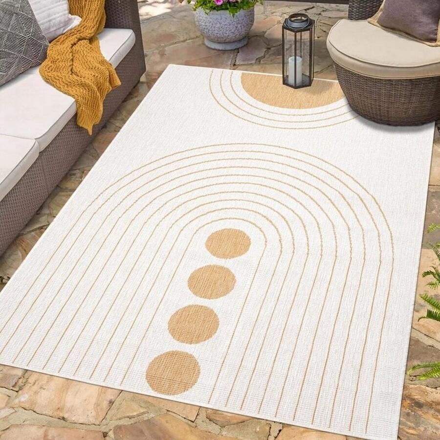Flycarpets Binnen & Buitenkleed Omkeerbaar Rio Indoor & Outdoor Creme Geel 80x150 cm