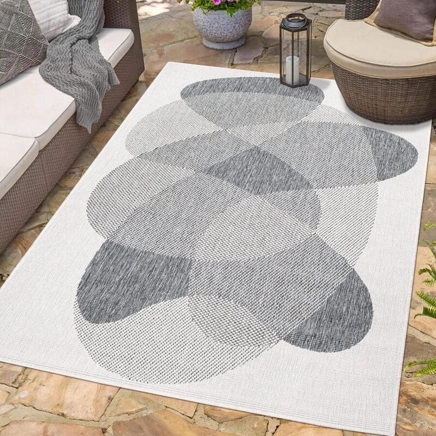 Flycarpets Binnen & Buitenkleed Omkeerbaar Rio Indoor & Outdoor Creme Grijs 120x170 cm