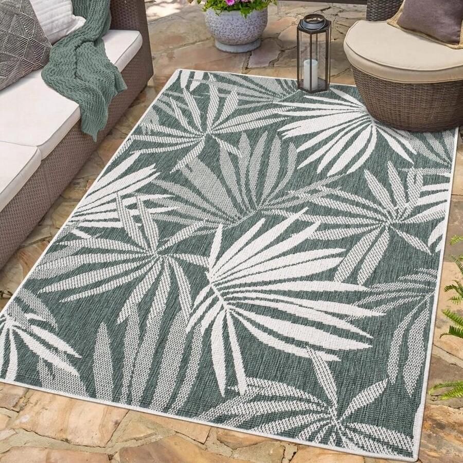 Flycarpets Binnen & Buitenkleed Omkeerbaar Rio Indoor & Outdoor Creme Groen 200x290 cm