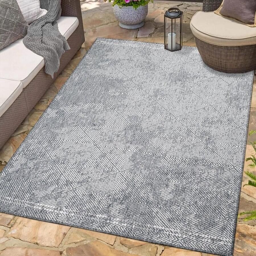Flycarpets Binnen & Buitenkleed Omkeerbaar Rio Indoor & Outdoor Grijs 120x170 cm