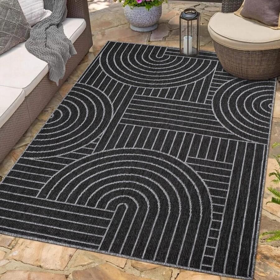 Flycarpets Binnen & Buitenkleed Omkeerbaar Rio Indoor & Outdoor Zwart 80x150 cm
