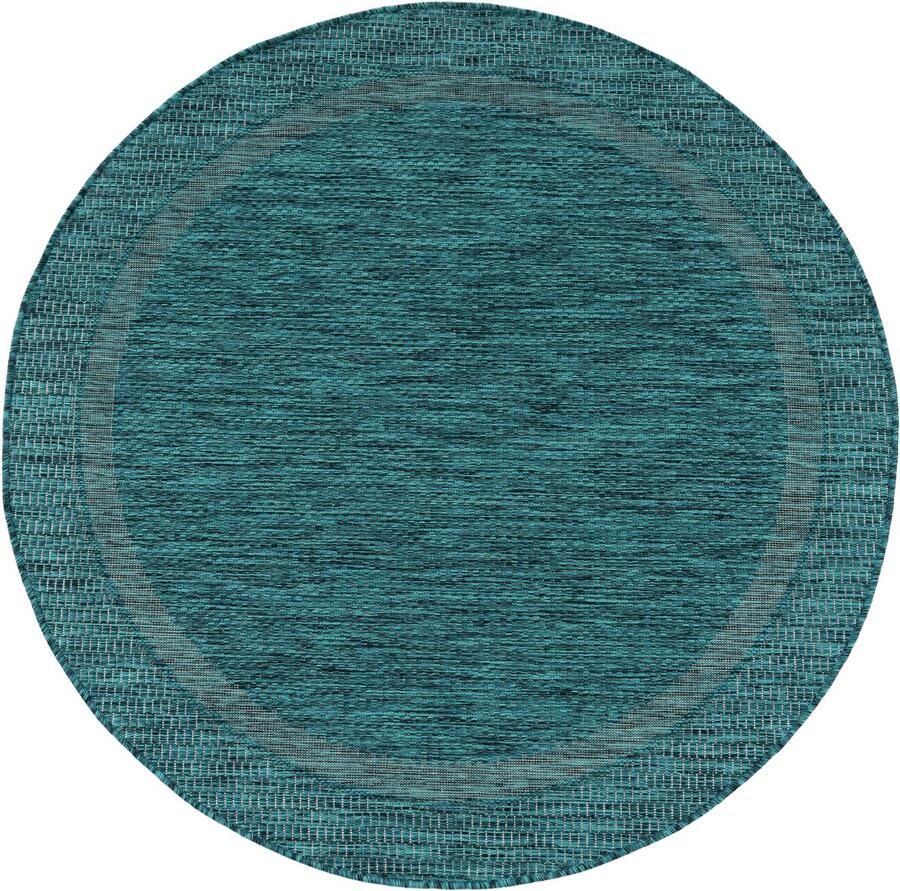 Flycarpets Binnen & Buitenkleed Romile Kader Lijstmotief Turquoise