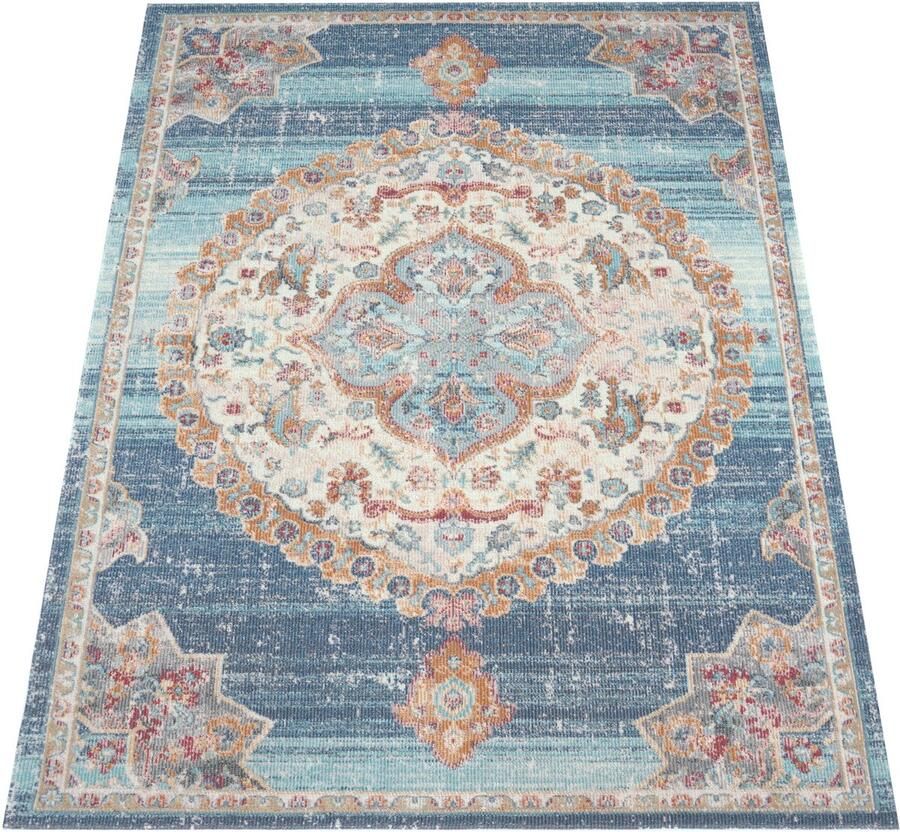 Flycarpets Torana Binnen- en Buitenkleed Vintage Blauw Kleurrijk 120x170 cm Laagpolig Tuintapijt Tuinkleed - Foto 4