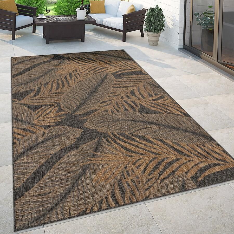 Flycarpets Binnen & Buitenkleed Vloerkleed Illica Gebloemd Zwart Naturel