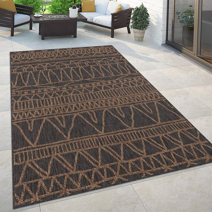 Flycarpets Binnen & Buitenkleed Vloerkleed Illica Zwart Naturel