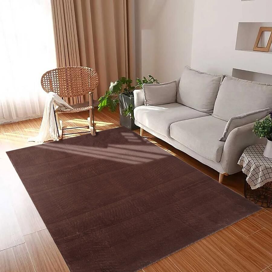 Flycarpets Blake Bruin Vloerkleed Hoogpolig Tapijt Zacht Wasbaar op 30°C Woonkamer 120x160 cm