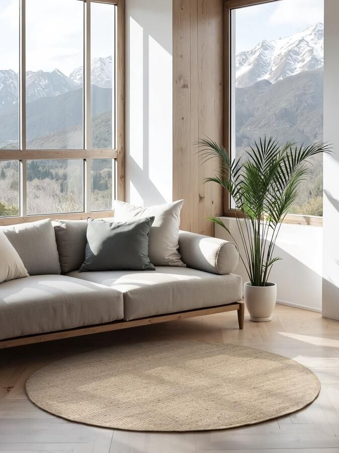 HH Flycarpets Handgeweven Jute vloerkleed Bouclé Jaipur Crème Ø 160 cm rond