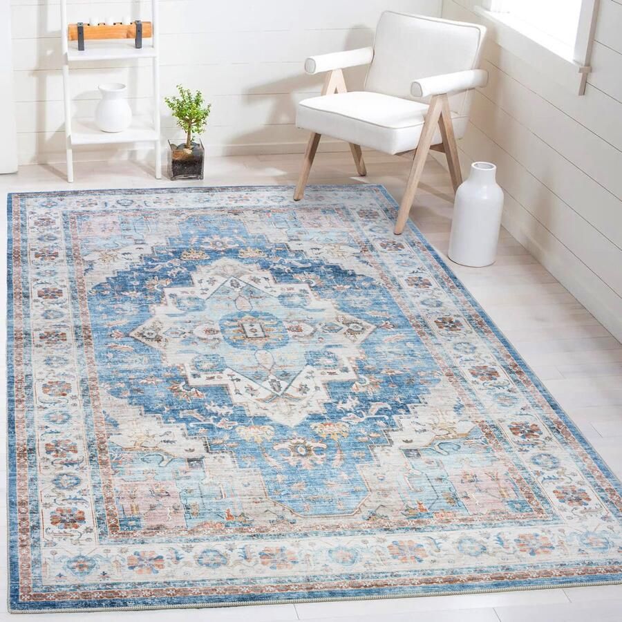 Flycarpets Burano Vintage Vloerkleed Blauw Multi Laagpolig Tapijt 200x290 cm