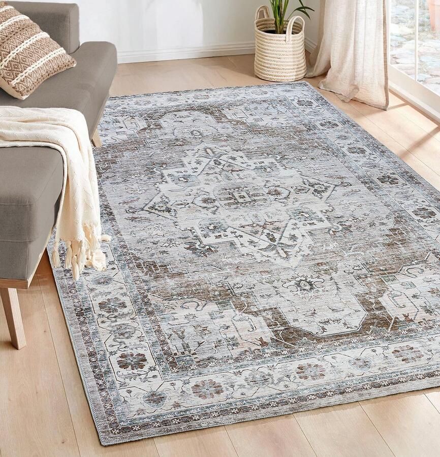 Flycarpets Burano Vintage Vloerkleed Taupe Grijs Beige Laagpolig Tapijt 200x290 cm