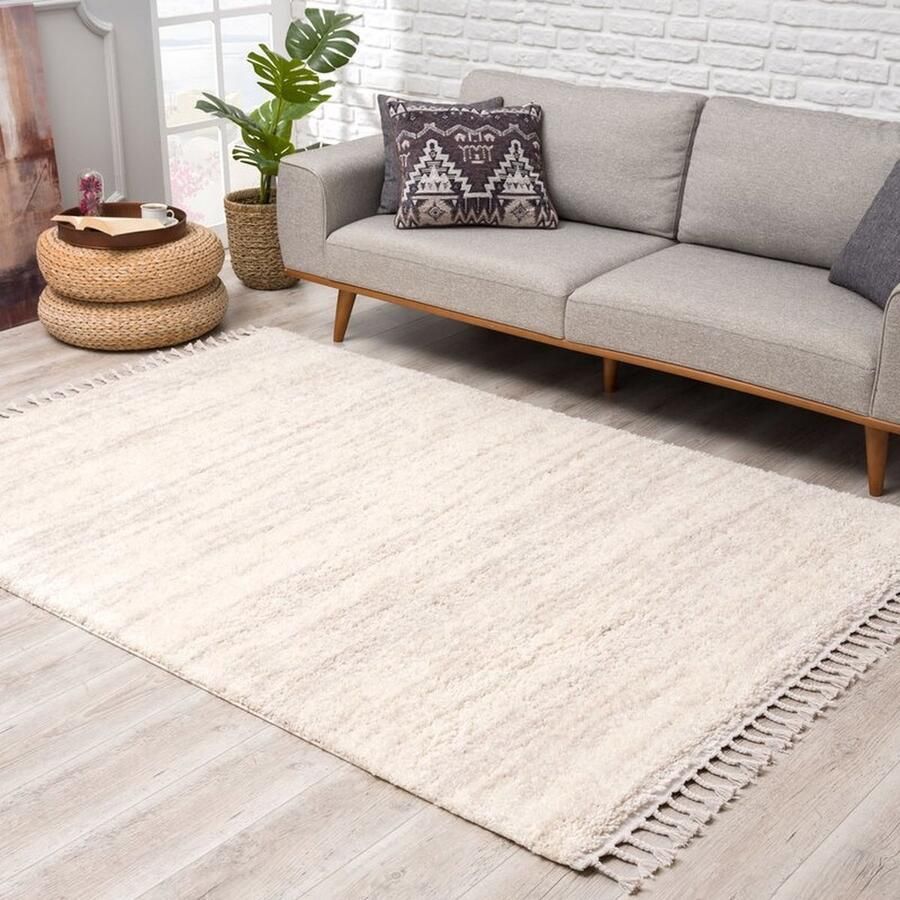 Flycarpets Calidia Hoogpolig Vloerkleed Creme 100x300 cm