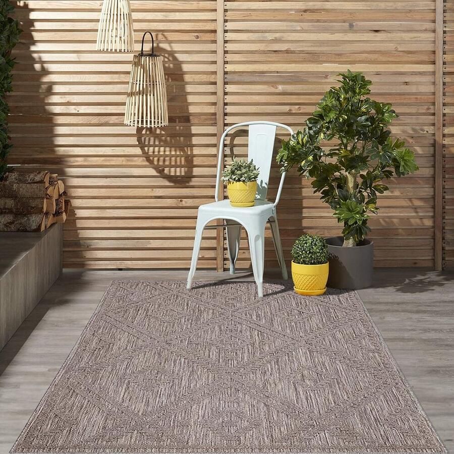 Flycarpets Caprenia Bruin Buitenkleed Vloerkleed Buiten Laagpolig Tuinkleed Tuintapijt Buitentapijt 280x380 cm