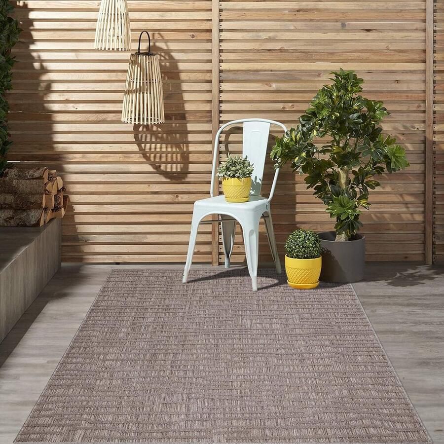 Flycarpets Caprenia Bruin Buitenkleed Vloerkleed Buiten Laagpolig Tuinkleed Tuintapijt Buitentapijt 80x150 cm