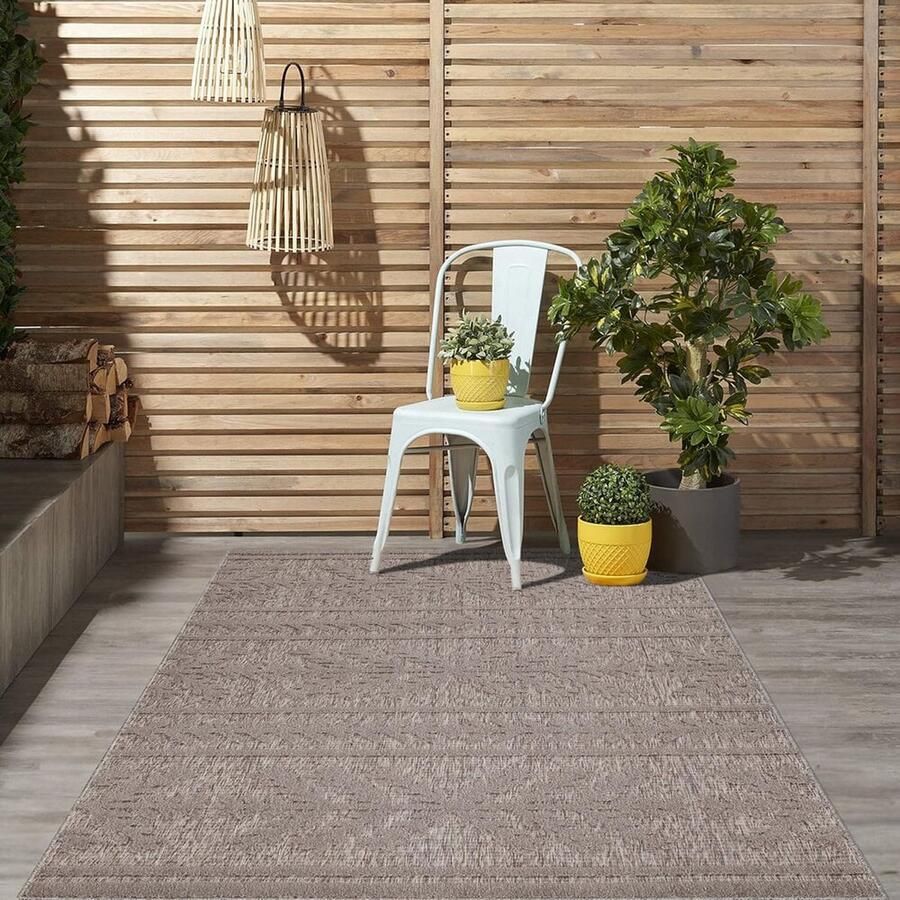 Flycarpets Caprenia Bruin Buitenkleed Vloerkleed Buiten Laagpolig Tuinkleed Tuintapijt Buitentapijt 80x150 cm