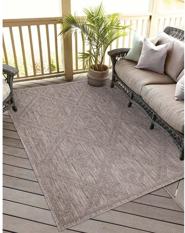 Flycarpets Caprenia Buitenkleed Geruit Indoor & Outdoor Vloerkleed Bruin 240x340 cm