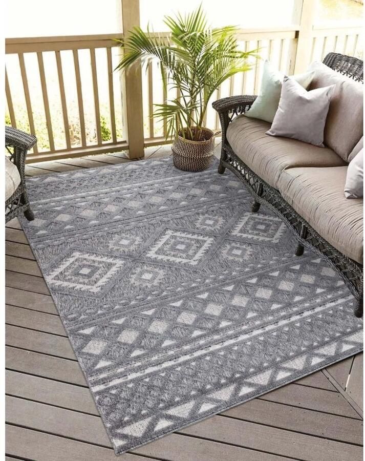 Flycarpets Caprenia Buitenkleed Indoor & Outdoor Vloerkleed Donkergrijs 280x380 cm