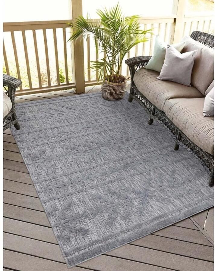 Flycarpets Caprenia Buitenkleed Indoor & Outdoor Vloerkleed Donkergrijs 80x250 cm