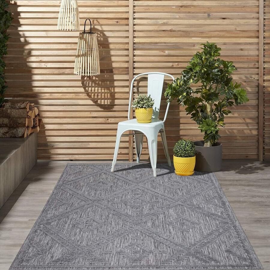 Flycarpets Caprenia Grijs Buitenkleed Vloerkleed Buiten Laagpolig Tuinkleed Tuintapijt Buitentapijt 80x250 cm