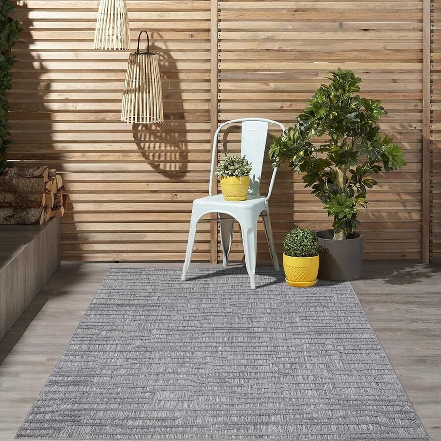 Flycarpets Caprenia Grijs Buitenkleed Vloerkleed Buiten Laagpolig Tuinkleed Tuintapijt Buitentapijt 120x170 cm
