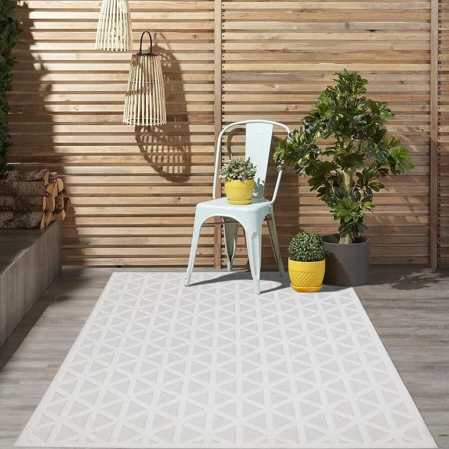 Flycarpets Caprenia Zilver Lichtgrijs Buitenkleed Vloerkleed Buiten Laagpolig Tuinkleed Tuintapijt Buitentapijt 80x250 cm