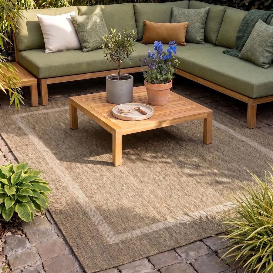 Flycarpets Capri Buitentapijt Buitenkleed Vloerkleed Voor Binnen & Buiten Weer en UV bestendig Perfect voor Balkon Terras en Serre Bruin 200x290 cm - Foto 4