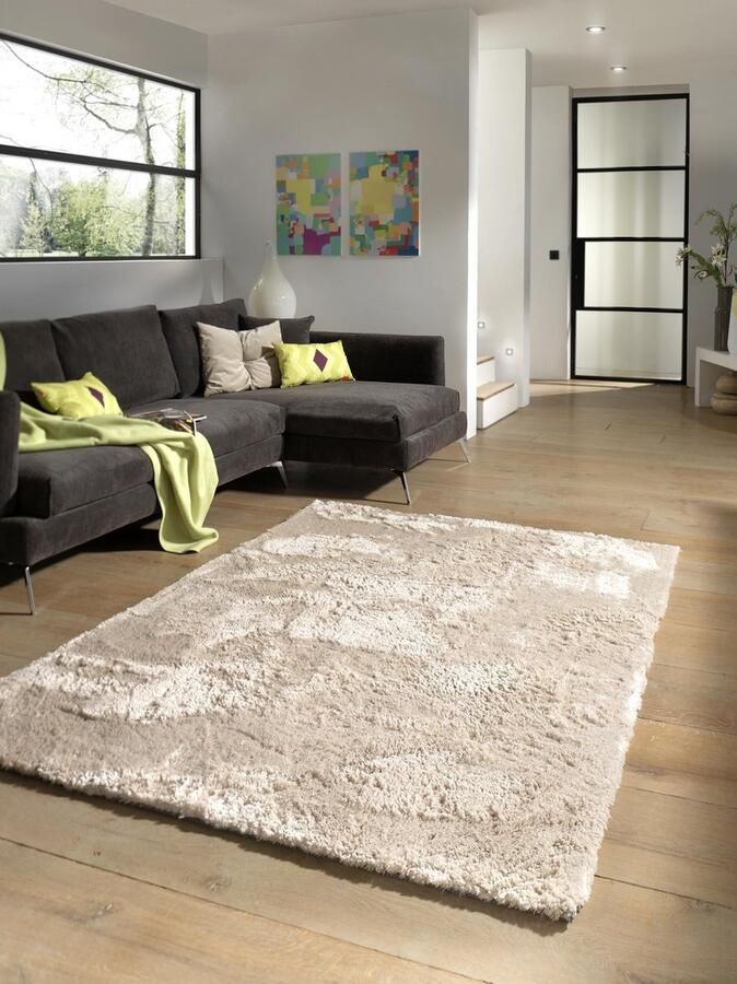 Flycarpets Curacao Shaggy Velours Vloerkleed 140x200 cm Crème Hoogpolig
