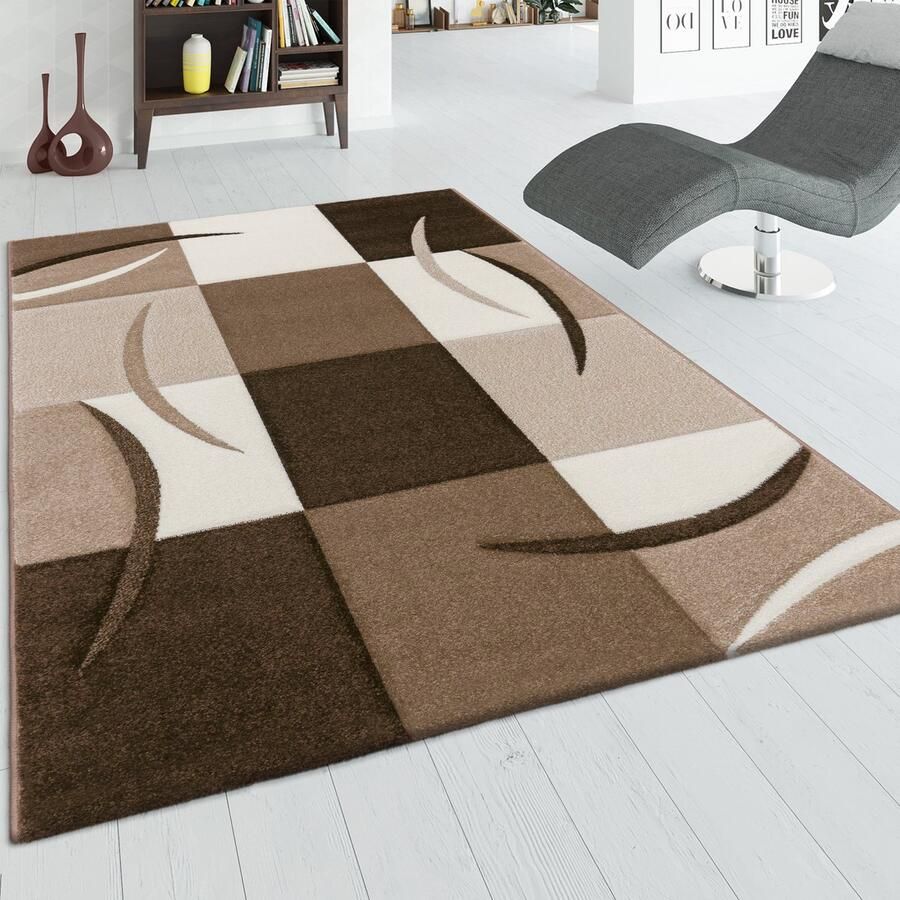 Flycarpets Diamesa Laagpolig Vloerkleed Bruin Beige 240x330 cm Geblokt Motief Tapijt Woonkamer - Foto 3