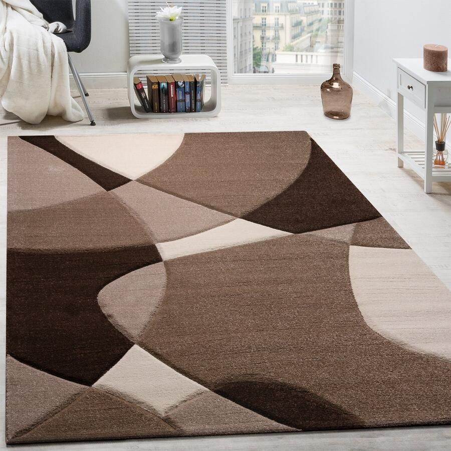 Flycarpets Diamesa Modern Vloerkleed Bruin Beige Crème 240x330 cm Laagpolig Tapijt Woonkamer