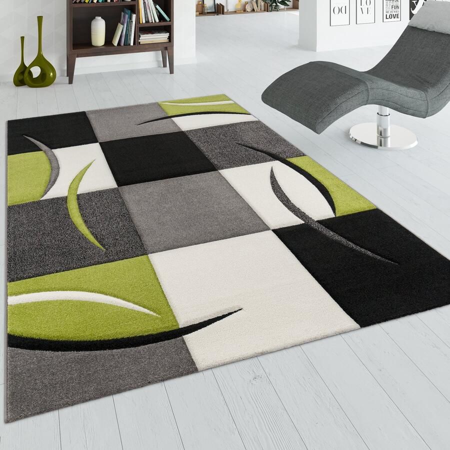 Flycarpets Diamesa Modern Vloerkleed Groen Zwart Grijs 160x230 cm Laagpolig Tapijt Woonkamer