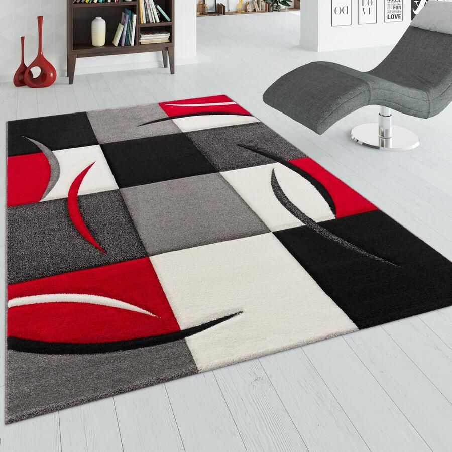 Flycarpets Diamesa Modern Vloerkleed Rood Zwart Grijs 120x170 cm Laagpolig Tapijt Woonkamer