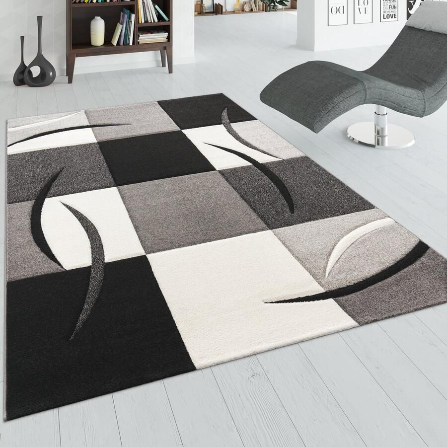 Flycarpets Diamesa Modern Vloerkleed Grijs Zwart Wit 160x230 cm Laagpolig Tapijt Woonkamer
