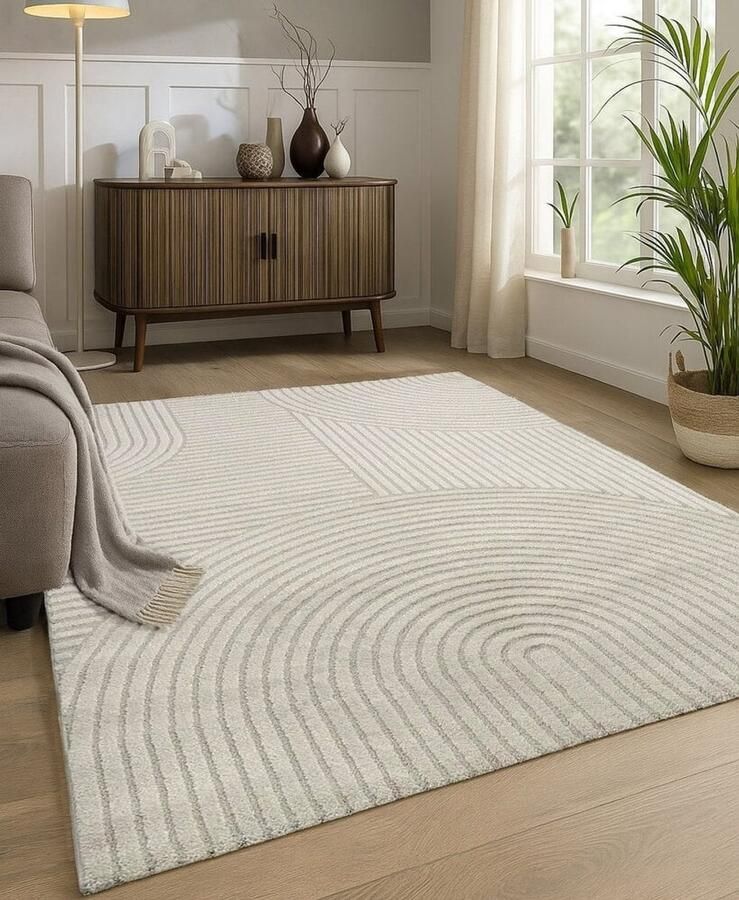 Flycarpets Eliora Modern Japandi Vloerkleed Creme 80x150 cm