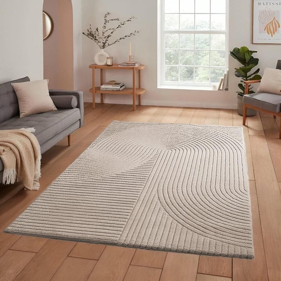 Flycarpets Eliora Vloerkleed Modern Japandi Beige Laagpolig Tapijt Woonkamer 240x340 cm