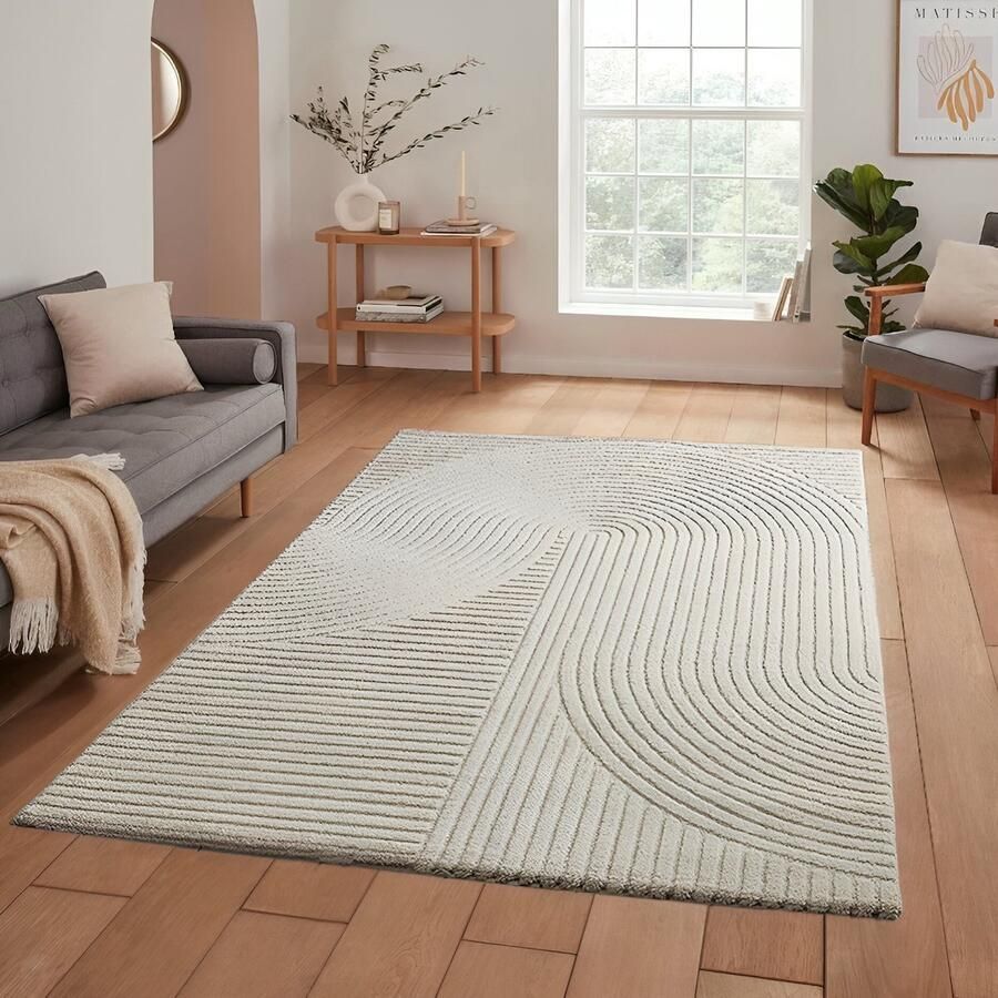 Flycarpets Eliora Modern Japandi Vloerkleed Creme 80x300 cm