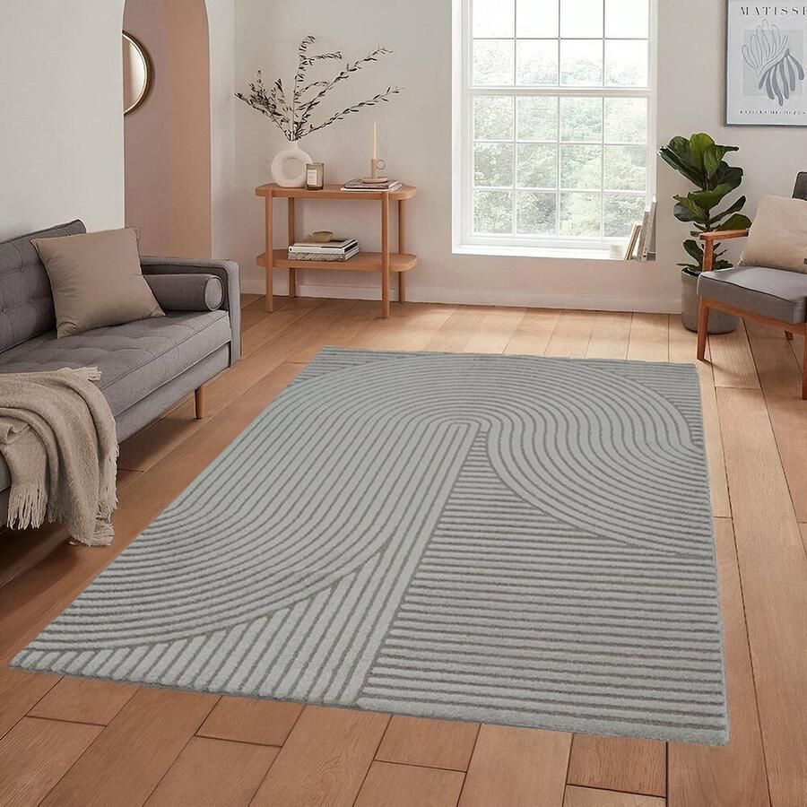Flycarpets Eliora Vloerkleed Modern Japandi Grijs Laagpolig Tapijt Woonkamer 200x290 cm