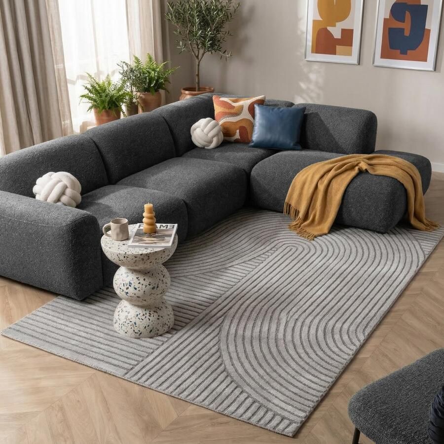 Flycarpets Eliora Vloerkleed Modern Japandi Grijs Laagpolig Tapijt Woonkamer 140x200 cm - Foto 2
