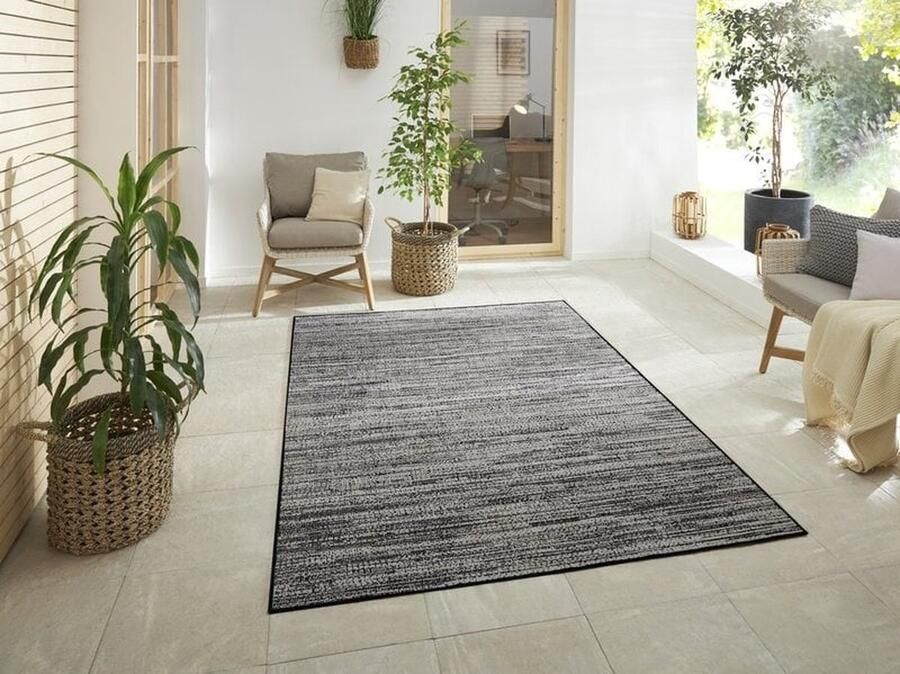 Flycarpets Elle Decoration Binnen & Buitenkleed Omkeerbaar Gemini Gemeleerd Zwart 80x250 cm