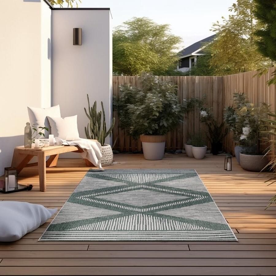 Flycarpets Elle Decoration Binnen & Buitenkleed Omkeerbaar Rhombus Groen 80x150 cm